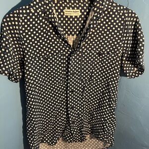 American Apparel Polka Dot Blue Button Down Blouse